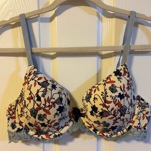 Floral Print Bra with Blue Accents